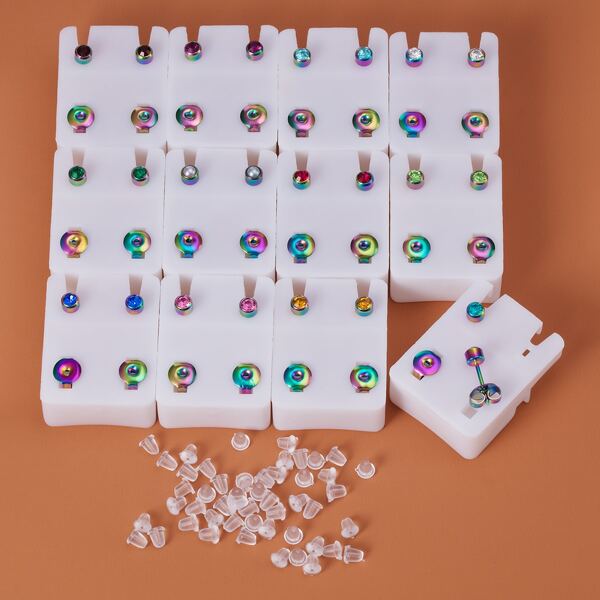 

12pairs Rhinestone Earrings & Earrings Accessory, Multicolor