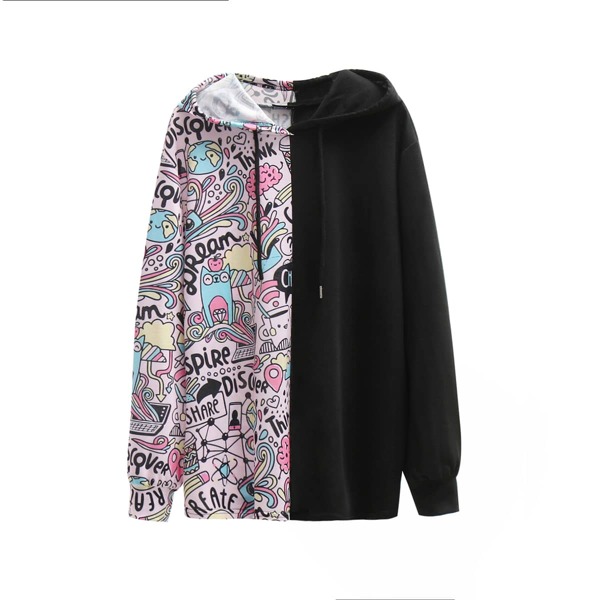 

Plus Letter & Cartoon Graphic Hoodie, Multicolor