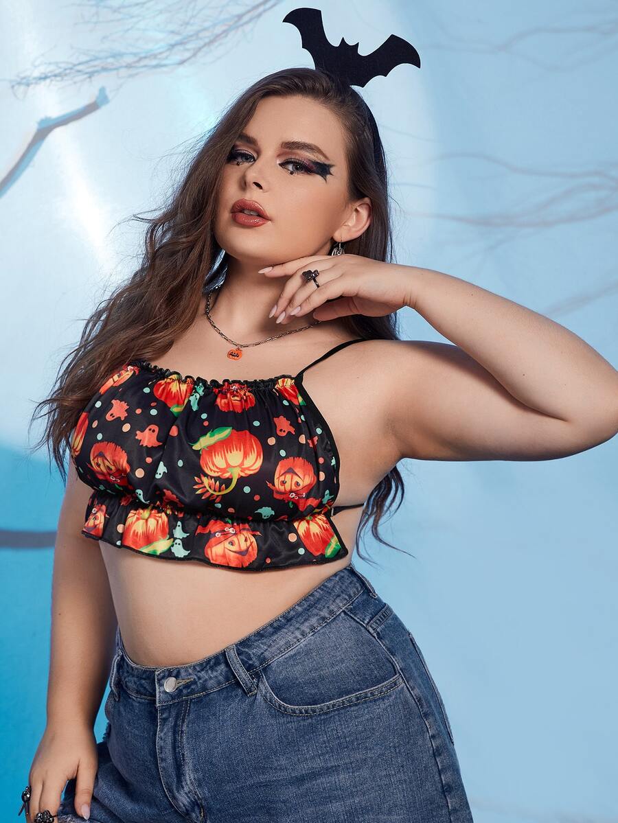 Sujetador con estampado de halloween ribete con fruncido - Multicolor - Ver 1