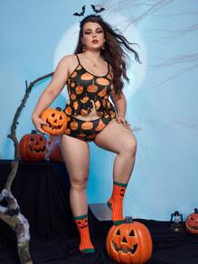 大碼萬聖節南瓜圖案內衣套裝 - 彩色 - 查看 5