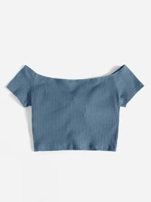 SHEIN EZwear Plus Off Shoulder Knot Front Tee - Dusty Blue - View 2