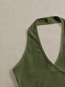 SHEIN EZwear Plus Backless Crop Halter Top - Army Green - View 4