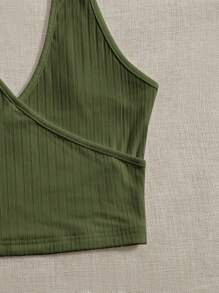 SHEIN EZwear Plus Backless Crop Halter Top - Army Green - View 5