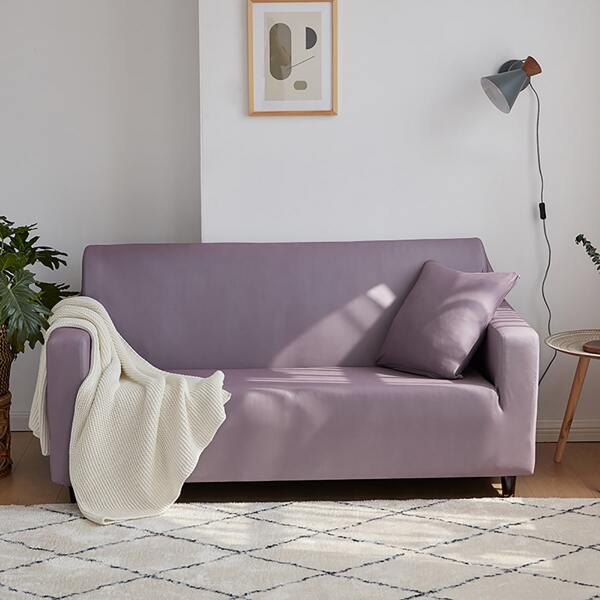 

1pc Plain Sofa Cover & 1pc Cushion Cover Without Filler, Purple