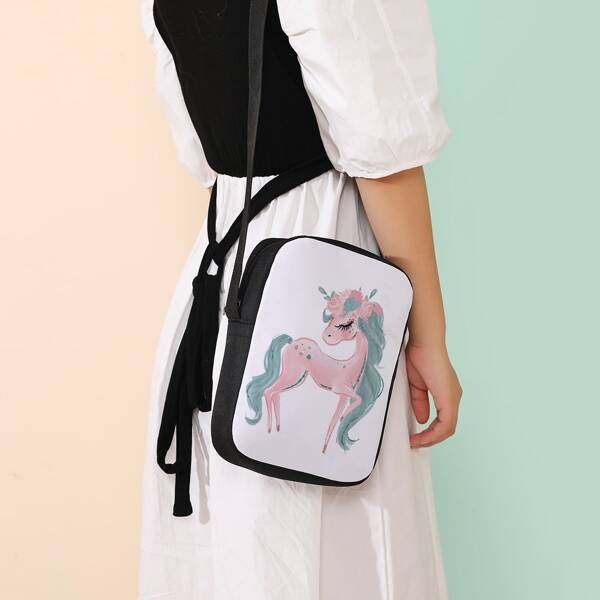 

Cartoon Unicorn Graphic Square Bag, Multicolor