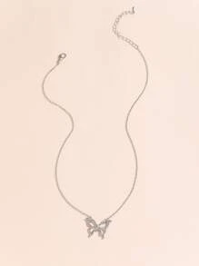 蝴蝶墜飾項鍊 - 銀色 - 查看 2