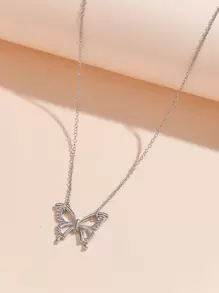 蝴蝶墜飾項鍊 - 銀色 - 查看 3