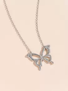 蝴蝶墜飾項鍊 - 銀色 - 查看 1