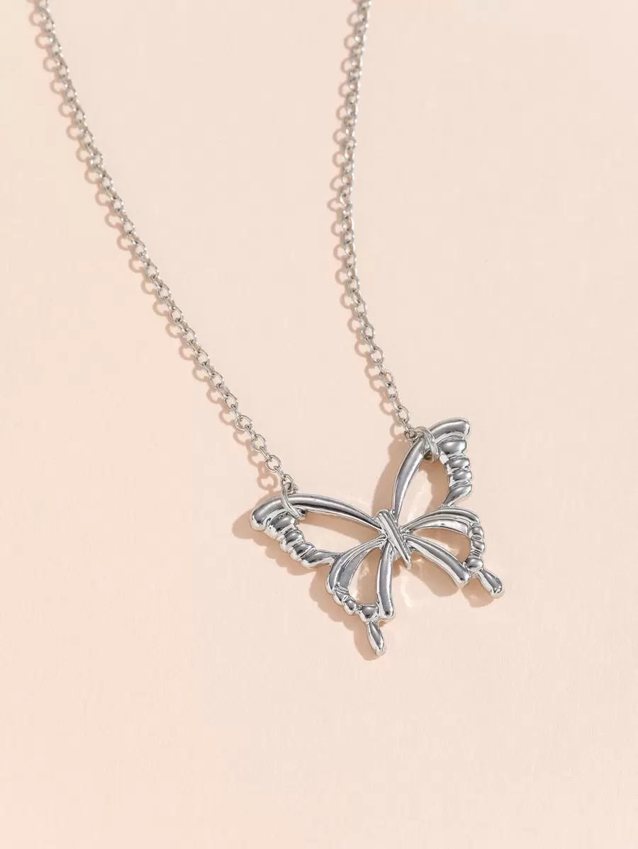 蝴蝶墜飾項鍊 - 銀色 - 查看 1