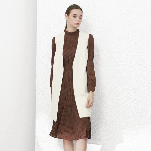 

Solid Open Front Sleeveless Coat, Beige