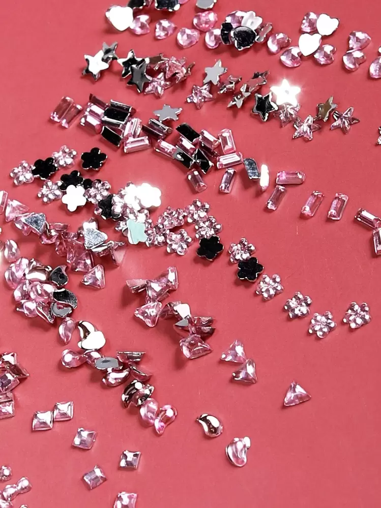 1 กล่องดอกไม้และการออกแบบรูปหัวใจ rhinestone ตกแต่งเล็บ - สีชมพู - ดู 2