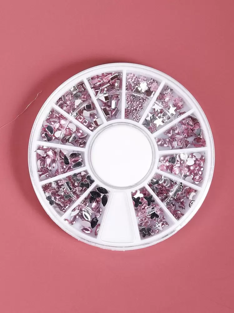 1 กล่องดอกไม้และการออกแบบรูปหัวใจ rhinestone ตกแต่งเล็บ - สีชมพู - ดู 4