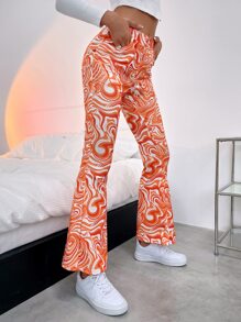 Allover Print Flare Leg Pants - Multicolor - View 1