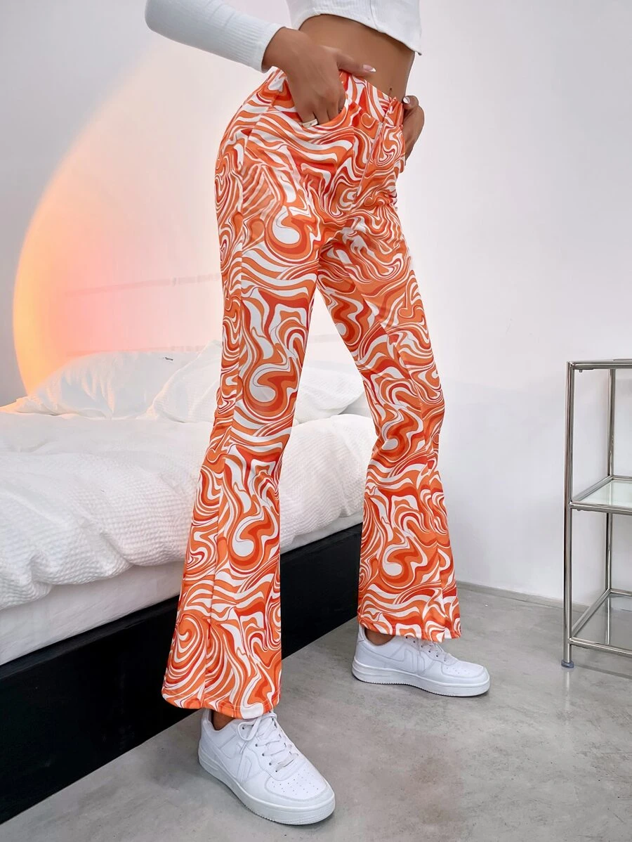 Allover Print Flare Leg Pants - Multicolor - View 1