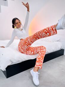 Allover Print Flare Leg Pants - Multicolor - View 4