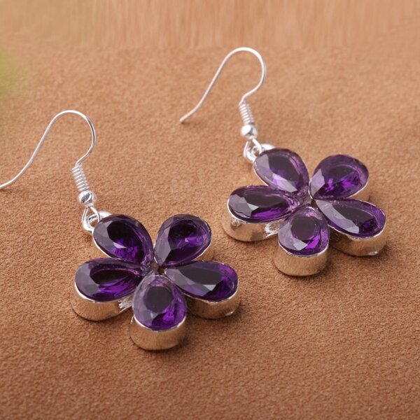 

Flower Decor Drop Earrings, Purple
