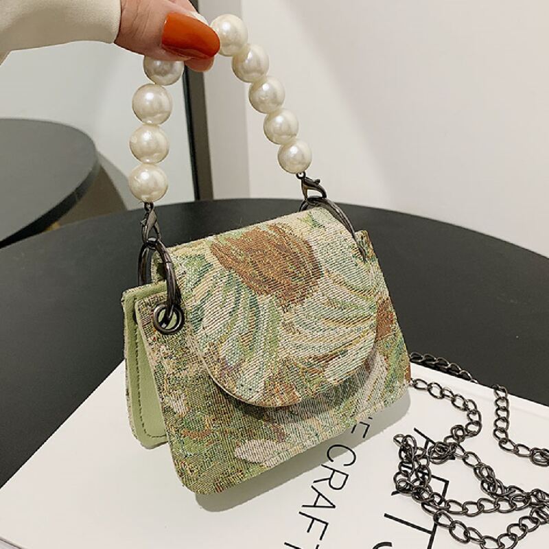 

Faux Pearl Beaded Satchel Bag, Multicolor