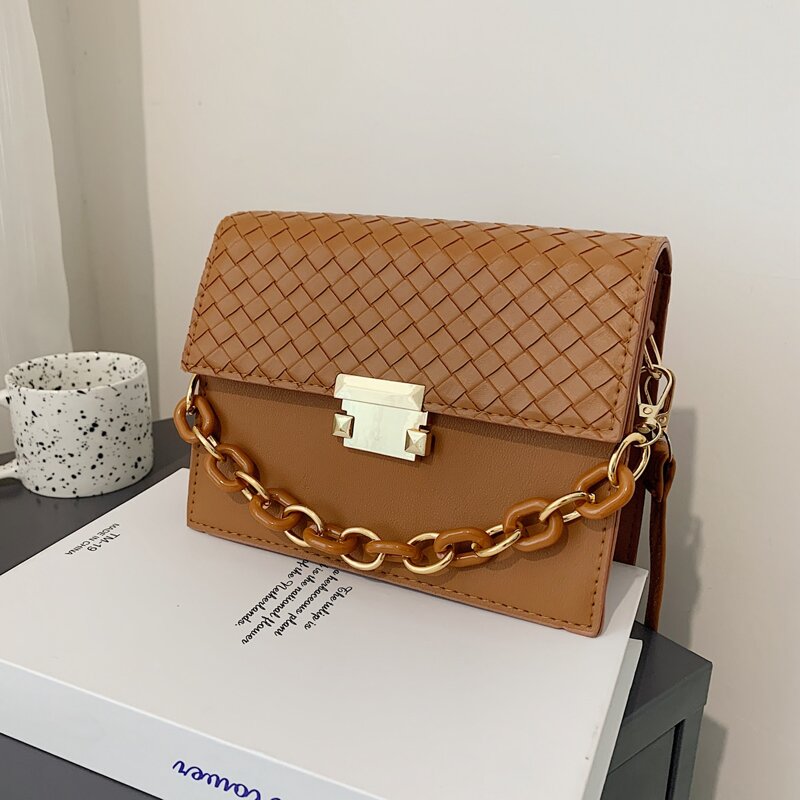 

Metal Lock Flap Satchel Bag, Brown