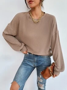 Drop Shoulder Solid Tee - Mocha Brown - View 1