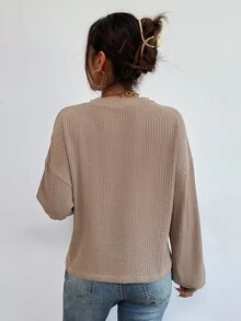 Drop Shoulder Solid Tee - Mocha Brown - View 2
