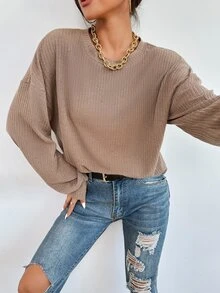 Drop Shoulder Solid Tee - Mocha Brown - View 3