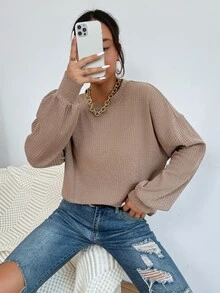 Drop Shoulder Solid Tee - Mocha Brown - View 4