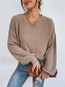 Drop Shoulder Solid Tee - Mocha Brown - View 5