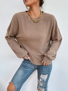 Drop Shoulder Solid Tee - Mocha Brown - View 6