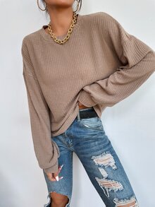 Drop Shoulder Solid Tee - Mocha Brown - View 7