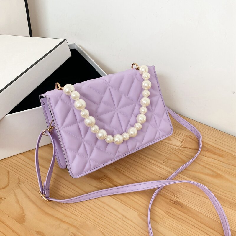 

Faux Pearl Beaded Satchel Bag, Purple