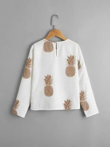 SHEIN Áo cánh Gái Nút Rau quả Giải trí - trắng - Xem 2