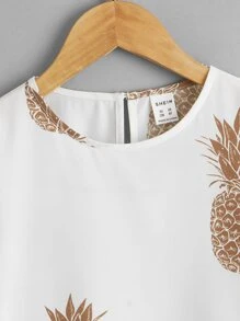 SHEIN Áo cánh Gái Nút Rau quả Giải trí - trắng - Xem 3