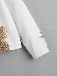 SHEIN Áo cánh Gái Nút Rau quả Giải trí - trắng - Xem 4