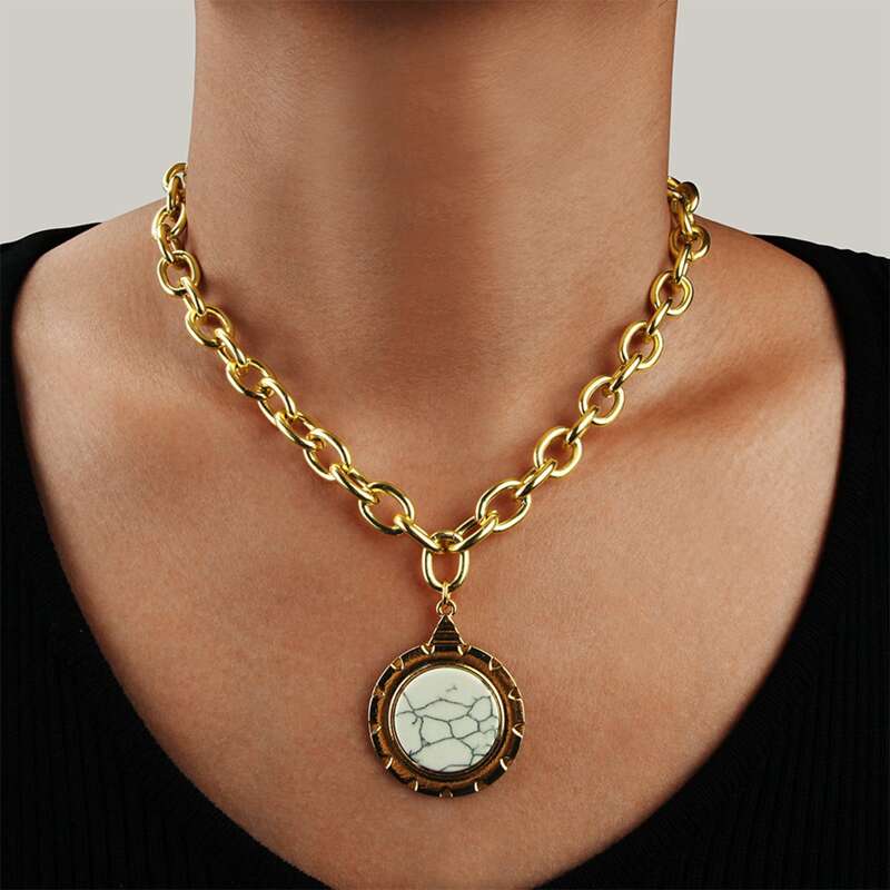 

Guys Marble Decor Chain Necklace, Gold