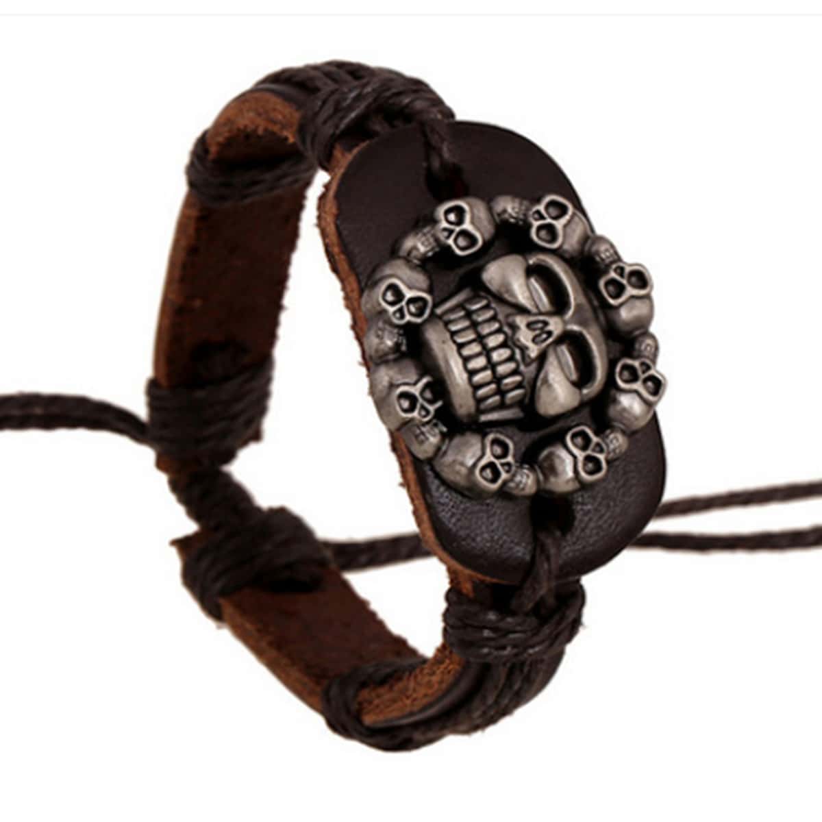 

Guys Skull Decor Bracelet, Brown