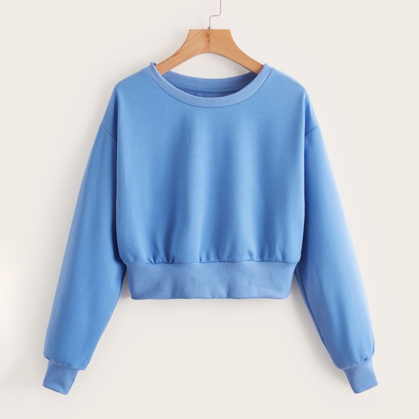 

Solid Drop Shoulder Sweatshirt, Blue