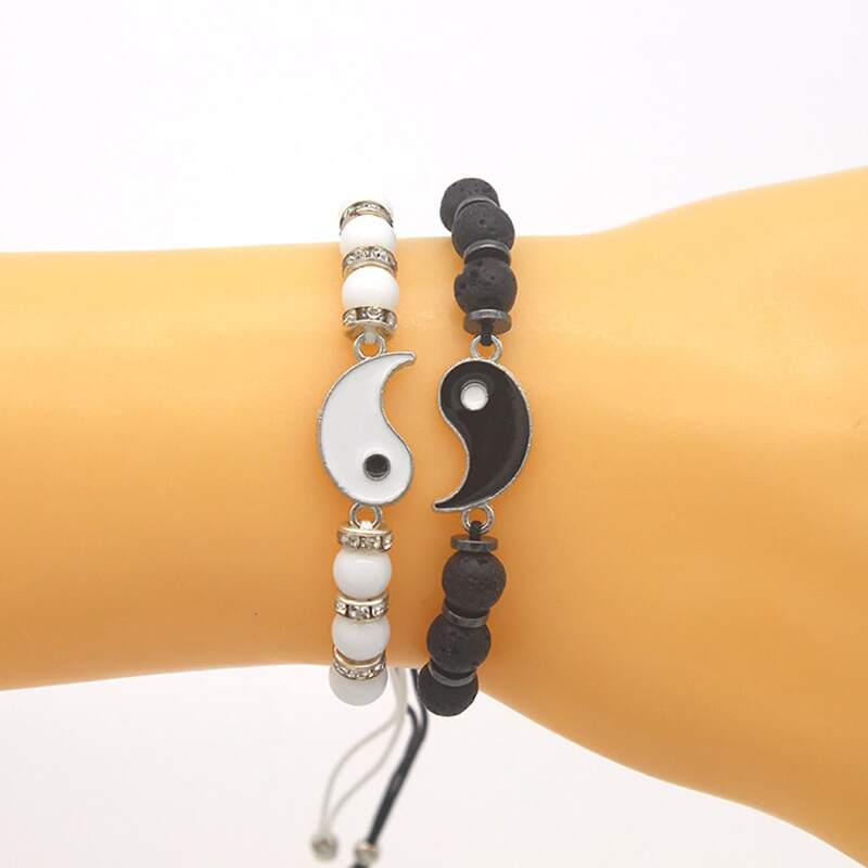 

Guys 2pcs Yin & Yang Rope Bracelet, Black and white
