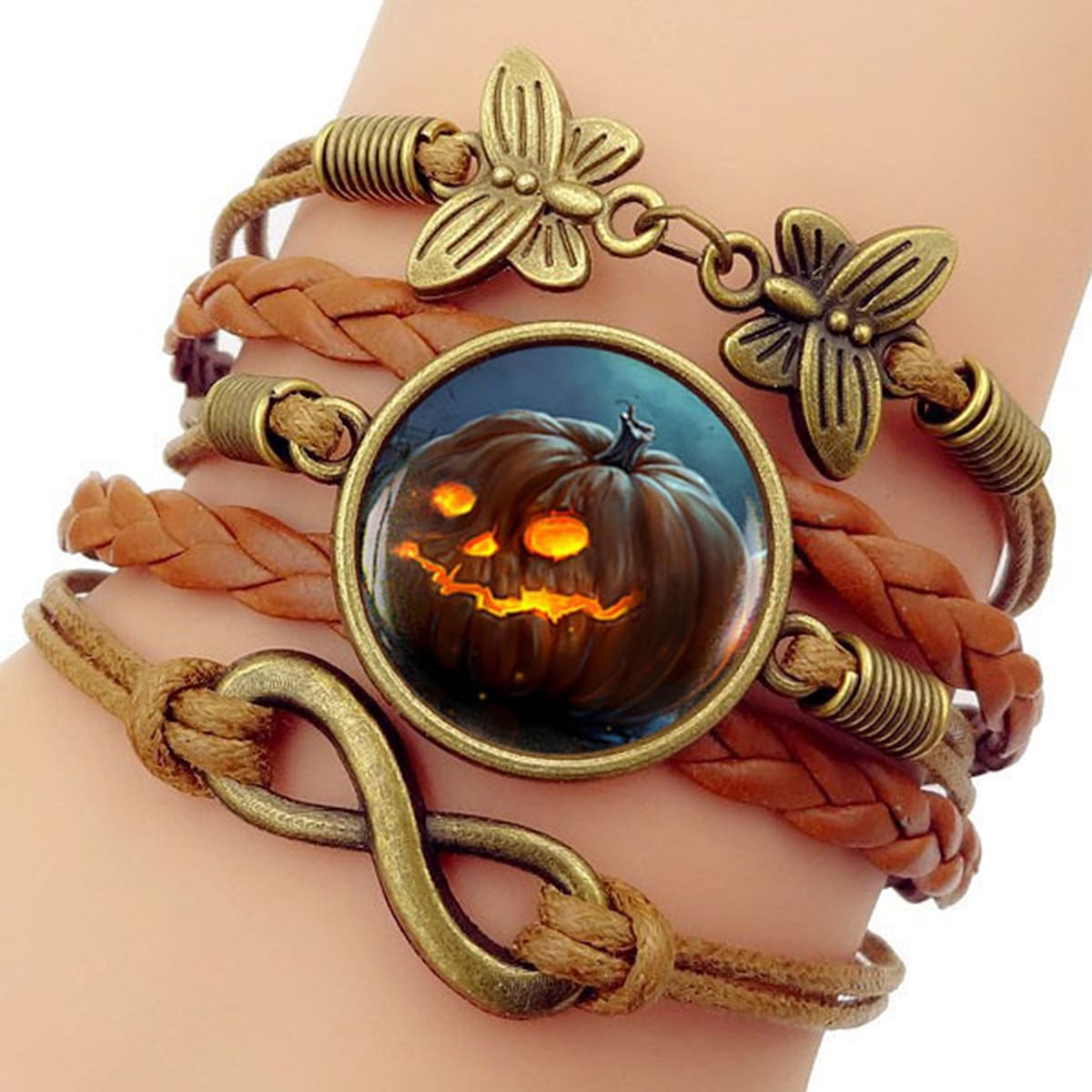 

Halloween Pumpkin Graphic Braided Bracelet, Brown