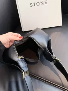 Minimalist Large Capacity Shoulder Baghandbag, Hobo BagMinimalist, Solid ColorLightweight, Portablefor Women, Rookies & White-Collar Ers, For Girl, For Woman, Commute, Shopping, Business Casual Women Bag, Perfect For Office, Business And Work - Black - View 4