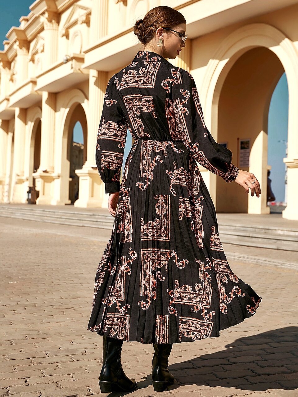 Graphic Print Button Front Dress