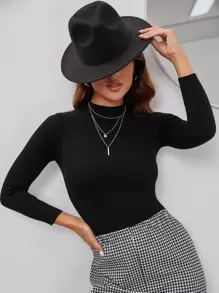 INAWLY Áo len cổ đứng dệt gân trơn, áo dài tay kiểu chui đầu mùa thu đông. - màu đen - Xem 1