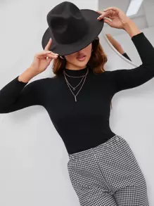 INAWLY Áo len cổ đứng dệt gân trơn, áo dài tay kiểu chui đầu mùa thu đông. - màu đen - Xem 4