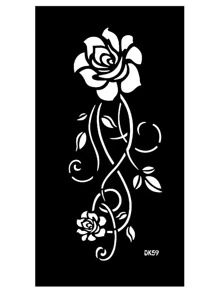 2 hojas Plantilla de tatuaje flor & pluma en forma de - Negro - Ver 3