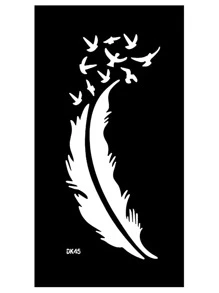 2 hojas Plantilla de tatuaje flor & pluma en forma de - Negro - Ver 7
