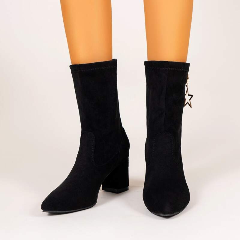 

Minimalist Metal Decor Slip-On Chunky Boots, Black