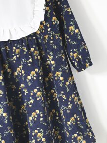 小女童小碎花荷葉邊燈芯絨娃娃裙