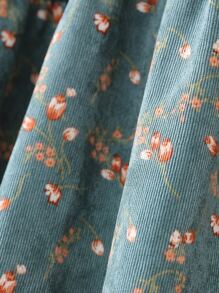 小女童小碎花木耳邊荷葉袖荷葉邊燈芯絨洋裝