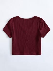 SHEIN EZwear 大码纯色罗纹针织短款 T 恤