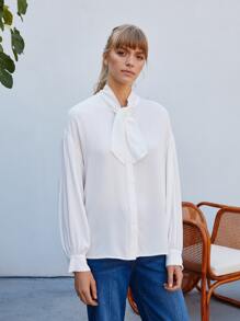 MOTF TIE NECK TOP MADE OF LENZING™ ECOVERO™ BRANDED VISCOSE FIBERS - White - View 3
