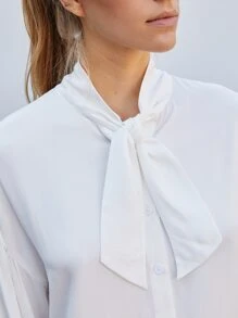 MOTF TIE NECK TOP MADE OF LENZING™ ECOVERO™ BRANDED VISCOSE FIBERS - White - View 8